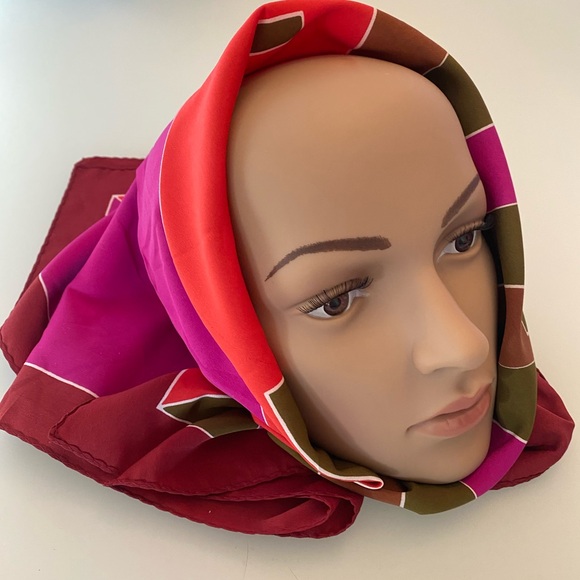 Pink, red, green, bro silk scarf vintage - Picture 3 of 5